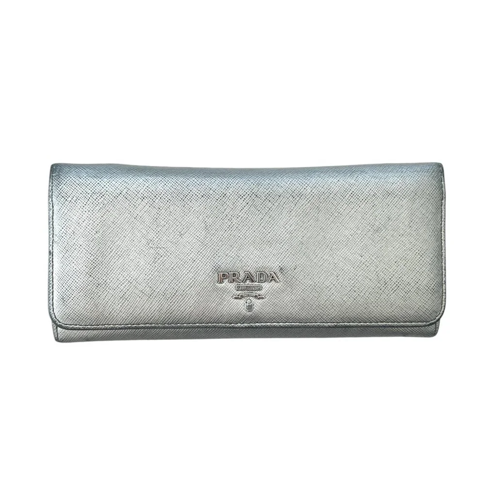 Authentic Prada Silver Saffiano Leather Continental Wallet - Picture 1 of 6